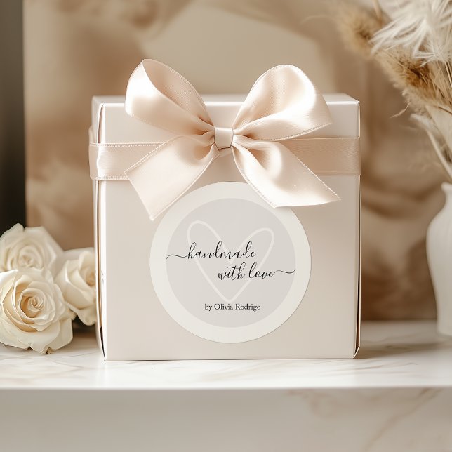 Custom Script Name Handmade with Love Packaging Classic Round Sticker (Custom Script Name Handmade with Love Packaging Classic Round Sticker)