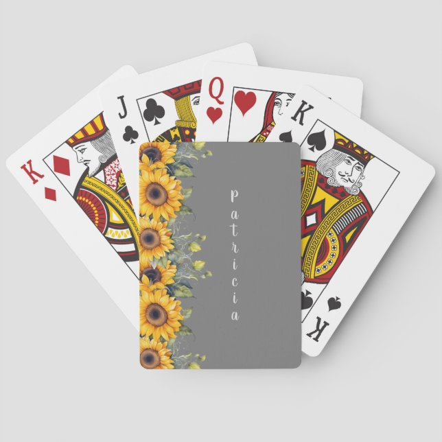 Custom Script Name Modern Sunflowers Yellow Orange Poker Cards (Back)