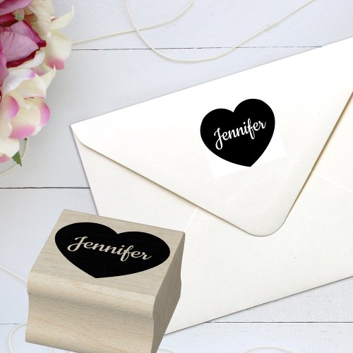 Custom Script Name Personalized Heart Rubber Stamp