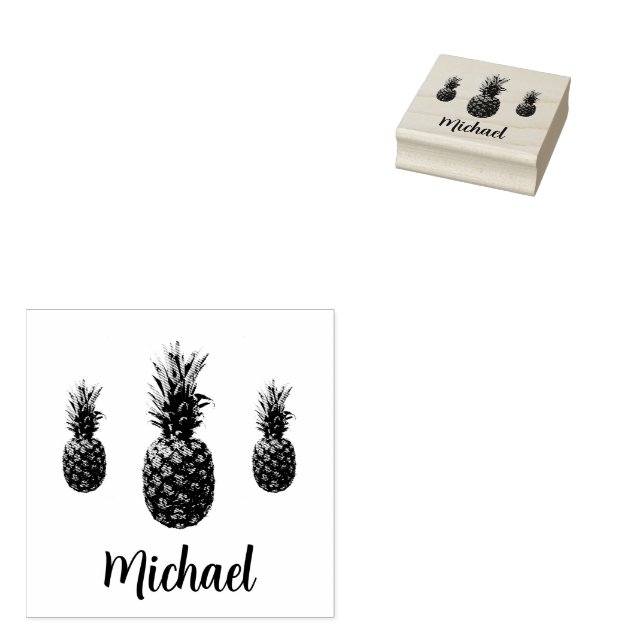 Custom Script Name Personalized Vintage Pineapple  Rubber Stamp (Stamped)