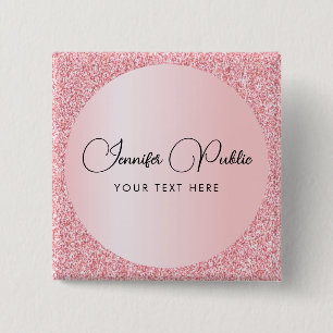 Custom Script Name Rose Gold Glitter Look Square Button