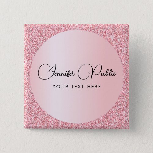 Custom Script Name Rose Gold Glitter Look Square Button