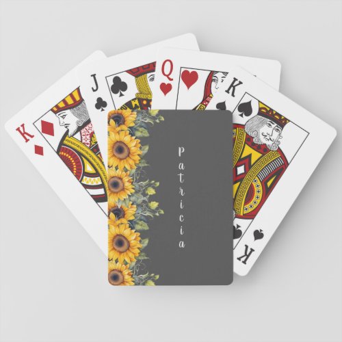 Custom Script Name Trendy Sunflowers Yellow  Poker Cards