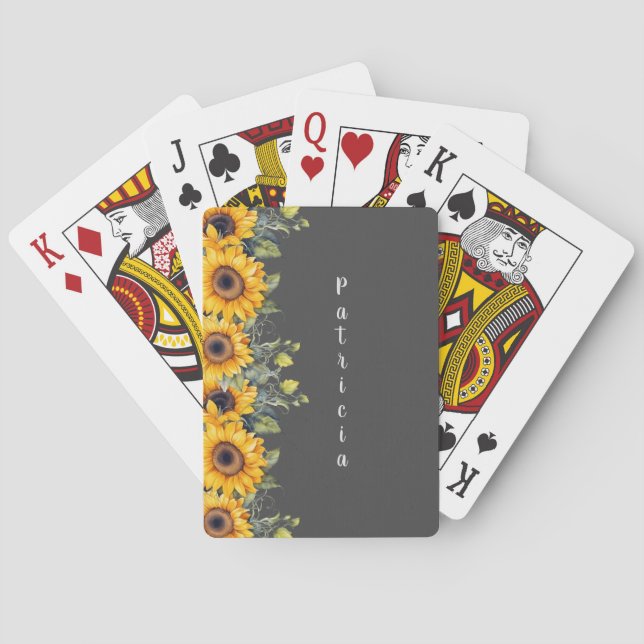 Custom Script Name Trendy Sunflowers Yellow  Poker Cards (Back)