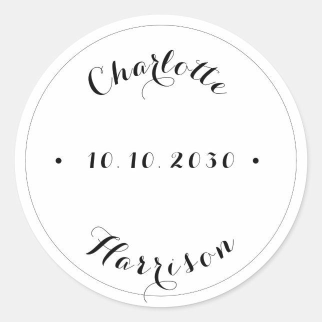 Custom script names date wedding favor sticker (Front)