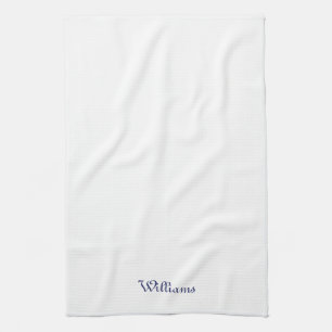 Custom script navy blue name monogram white kitchen towel