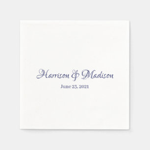 Custom script navy blue Names and Date Wedding Napkins