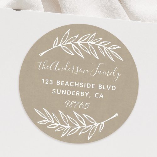 Custom Script Palm Leaves Wreath Return Address Classic Round Sticker