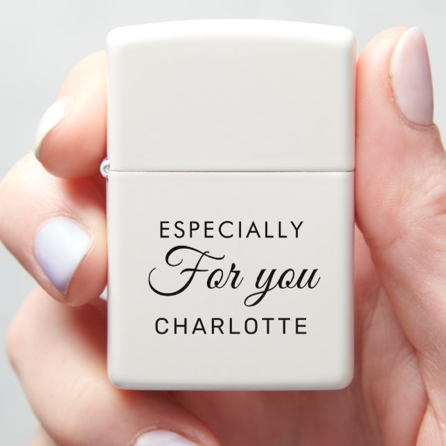 Custom Script Personal Text Modern White Zippo Lighter (In Hand)
