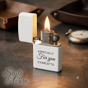 Custom Script Personal Text Modern White Zippo Lighter