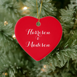 Custom script red Couple's Name Christmas Ceramic Ornament