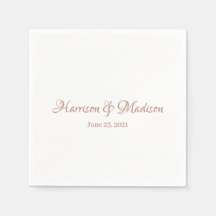 Custom script rose gold Names and Date Wedding Napkins