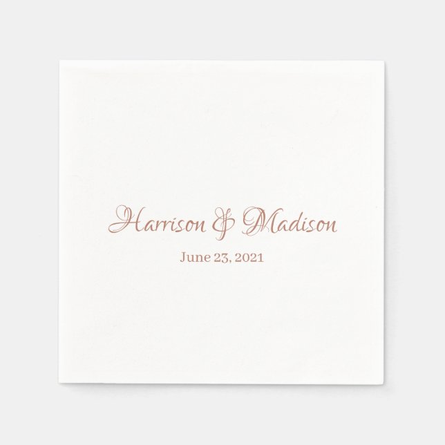 Custom script rose gold Names and Date Wedding  Napkins (Front)