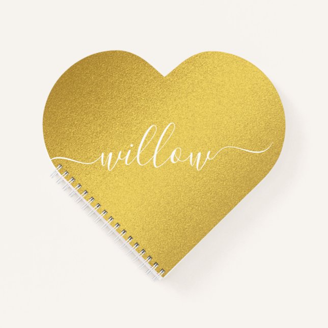 Custom Script Signature Gold Foil Heart Shape Notebook (Front)