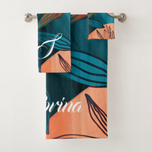 Custom Script Signature Name Monogrammed Tropical Bath Towel Set
