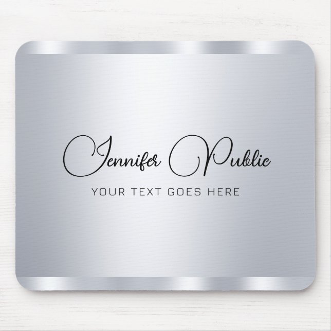 Custom Script Silver Metallic Look Typography Mouse Pad (Front)