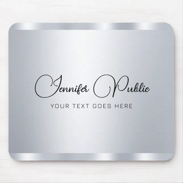 Silver Metallic Script Custom Script Silver Metallic Look Typography Mouse Pad | Zazzle