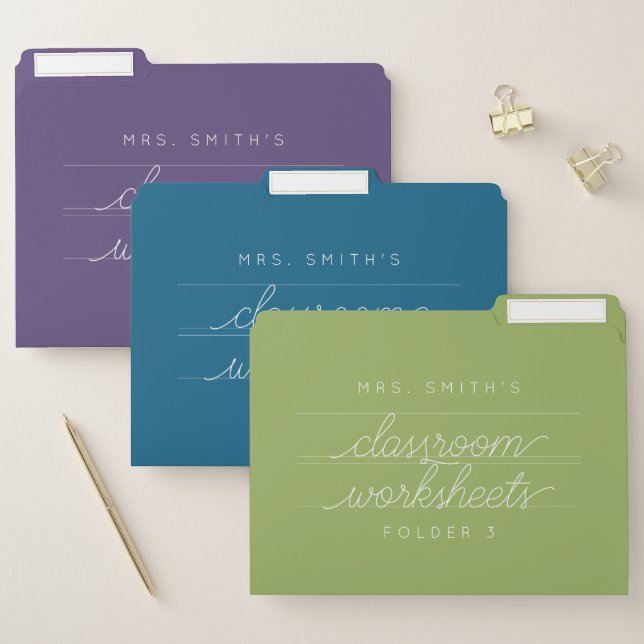 Custom Script Teacher Classroom File Folders (Set)
