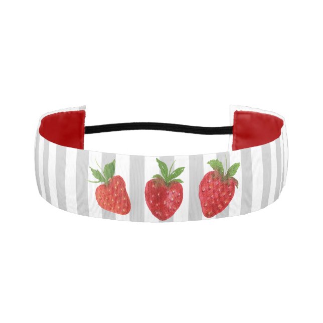 Custom script text at the sides Strawberries Blue Athletic Headband (Front)