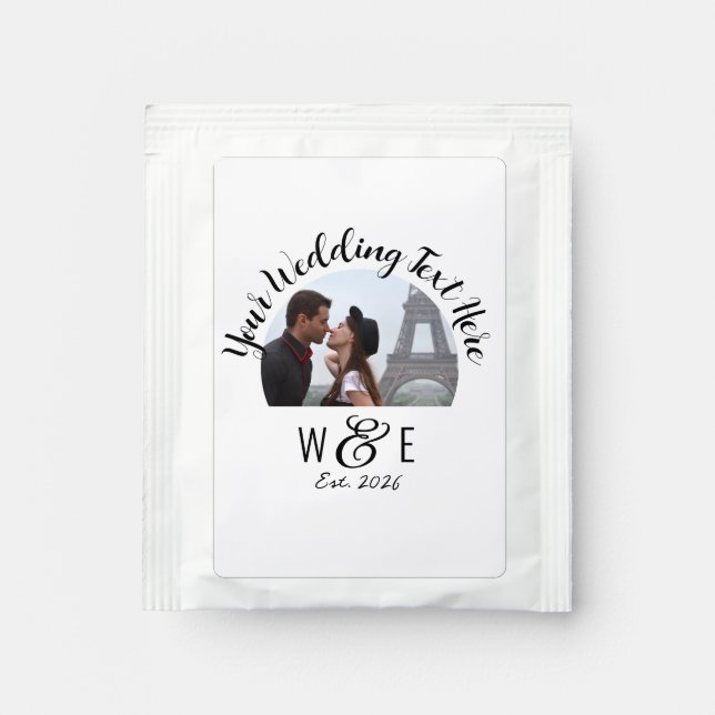 Custom Script Text Black Tea Wedding Favors Bag Drink Mix (Front)
