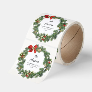 Custom Script Text Holiday Wreath Return Address Classic Round Sticker