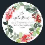 Custom Script Text Holiday Wreath Return Address Classic Round Sticker<br><div class="desc">Custom Script Text Holiday Wreath Return Address Round Sticker.</div>