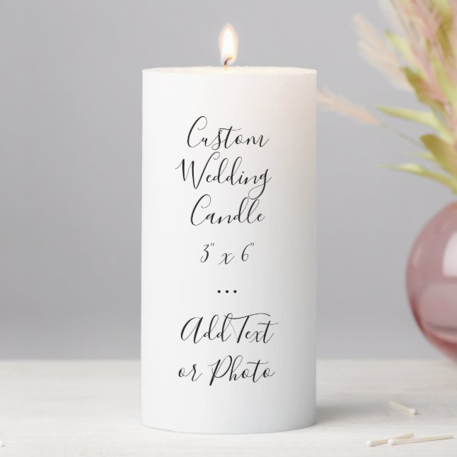 Custom Script Text or Photo 3"x6" Wedding Pillar Candle (In Situ)