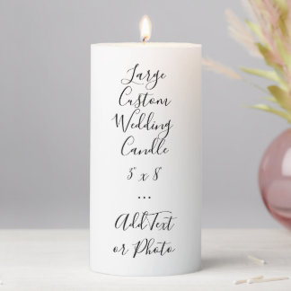 Custom Script Text or Photo Large Wedding Pillar Candle