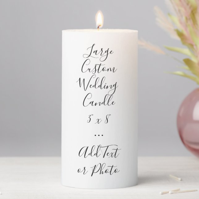 Custom Script Text or Photo Large Wedding Pillar Candle (In Situ)