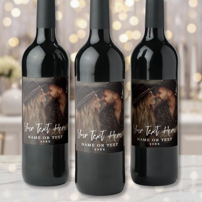 Custom Script Text Vertical Photo Wine Label (Custom Script Text Vertical Photo Wine Label )