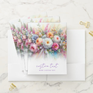 Custom Script Text Watercolor Aquarell Floral Pocket Folder