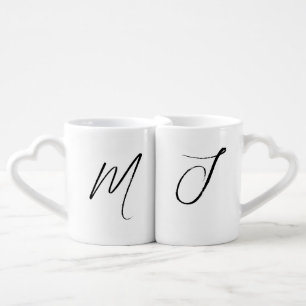 Custom Script Type Monogram Minimalist Couple Coffee Mug Set