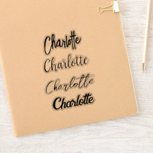 Custom Script Typography Black Name Sticker
