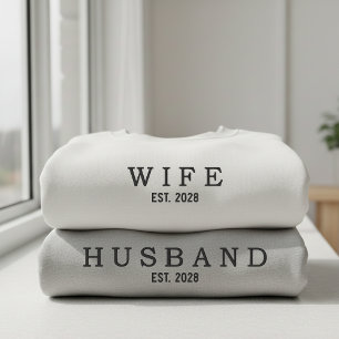 Custom Script Wife and Husband Gift for Newlyweds Embroidered Sweatshirt