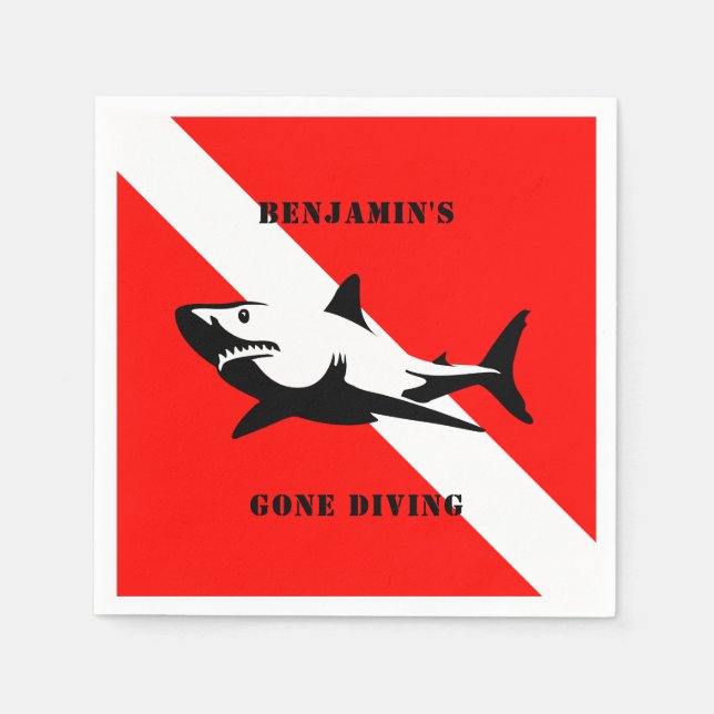 Custom Scuba Diving Flag and Shark Napkins (Front)