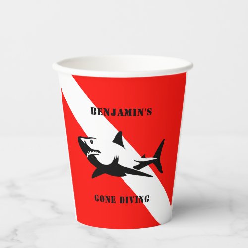 Custom Scuba Diving Flag and Shark Paper Cups