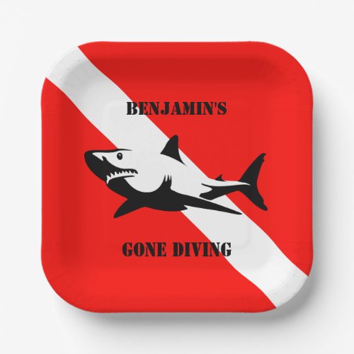 Custom Scuba Diving Flag and Shark Paper Plate
