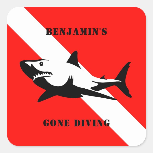 Custom Scuba Diving Flag and Shark Square Sticker (Front)