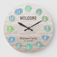 Custom Sea Glass Beach Driftwood Large Clock