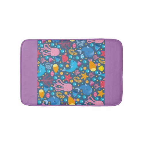 Custom Sea pattern with cute animals  Bath Mat