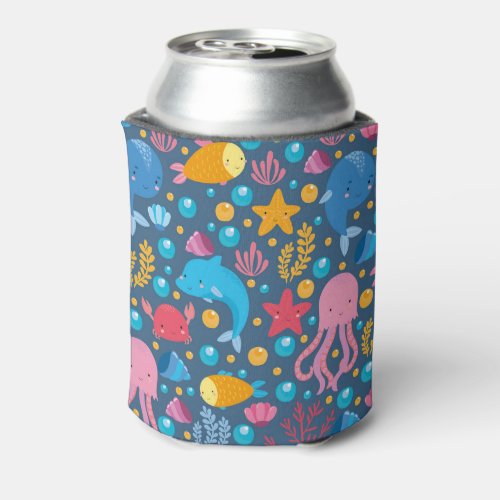 Custom Sea pattern with cute animals  Can Cooler