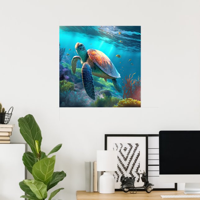 Custom Sea Turtle Image Poster Coastal Room Decor (Home Office)