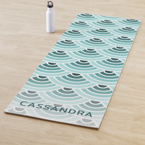 Custom Seafoam Blue Green Wave Circles Art Pattern Yoga Mat