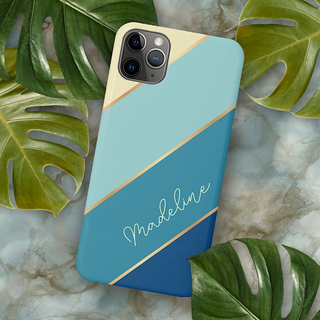 Custom Seafoam Blue Teal Aqua Turquoise Stripes Case-Mate iPhone Case (Creator Uploaded)