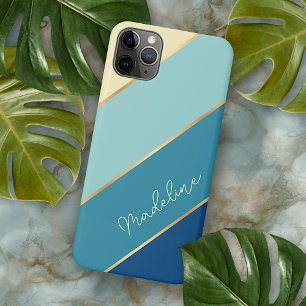 Custom Seafoam Blue Teal Aqua Turquoise Stripes iPhone 11Pro Max Case