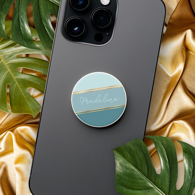 Custom Seafoam Blue Teal Turquoise Stripes Pattern PopSocket (Creator Uploaded)