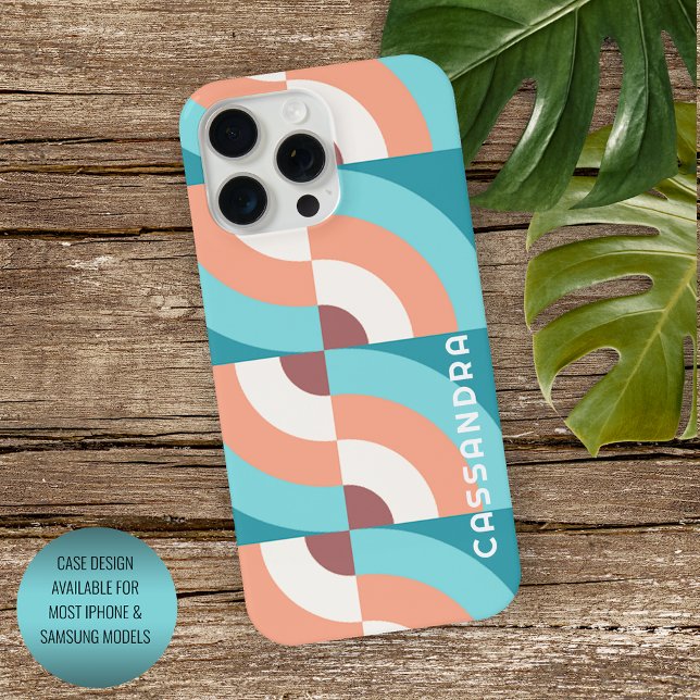 Custom Seafoam Green Mauve Taupe Retro Mod Pattern iPhone Case (Creator Uploaded)