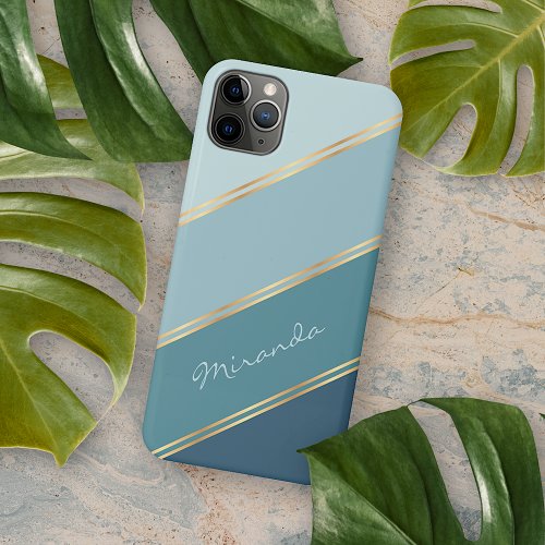 Custom Seafoam Teal Blue Ocean Green Stripes iPhone 11 Pro Max Case