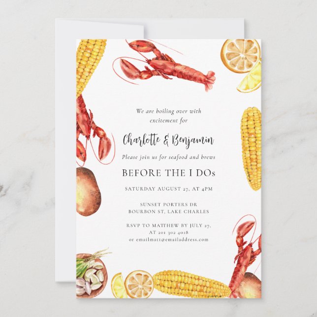 Custom Seafood Boil Before I Do Engagement Party Invitation (Front)