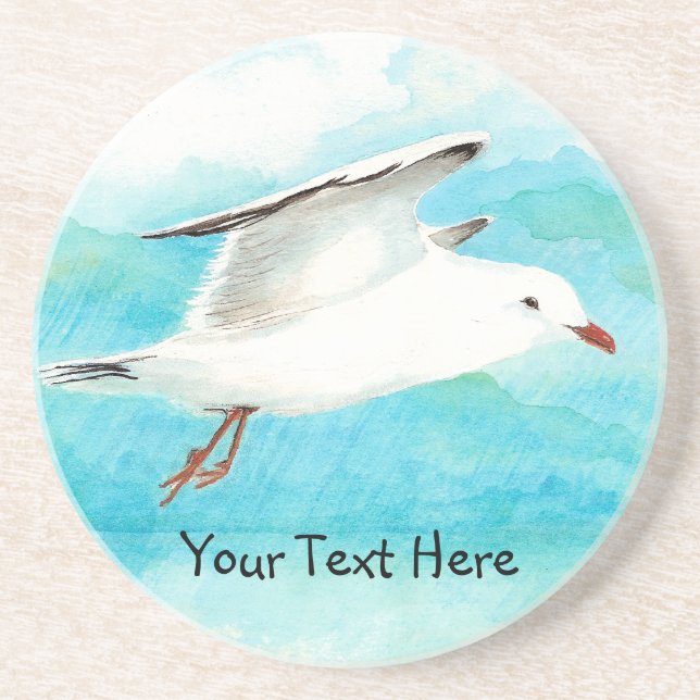 Custom Seagull & Name, Bird Collection Drink Coaster (Front)